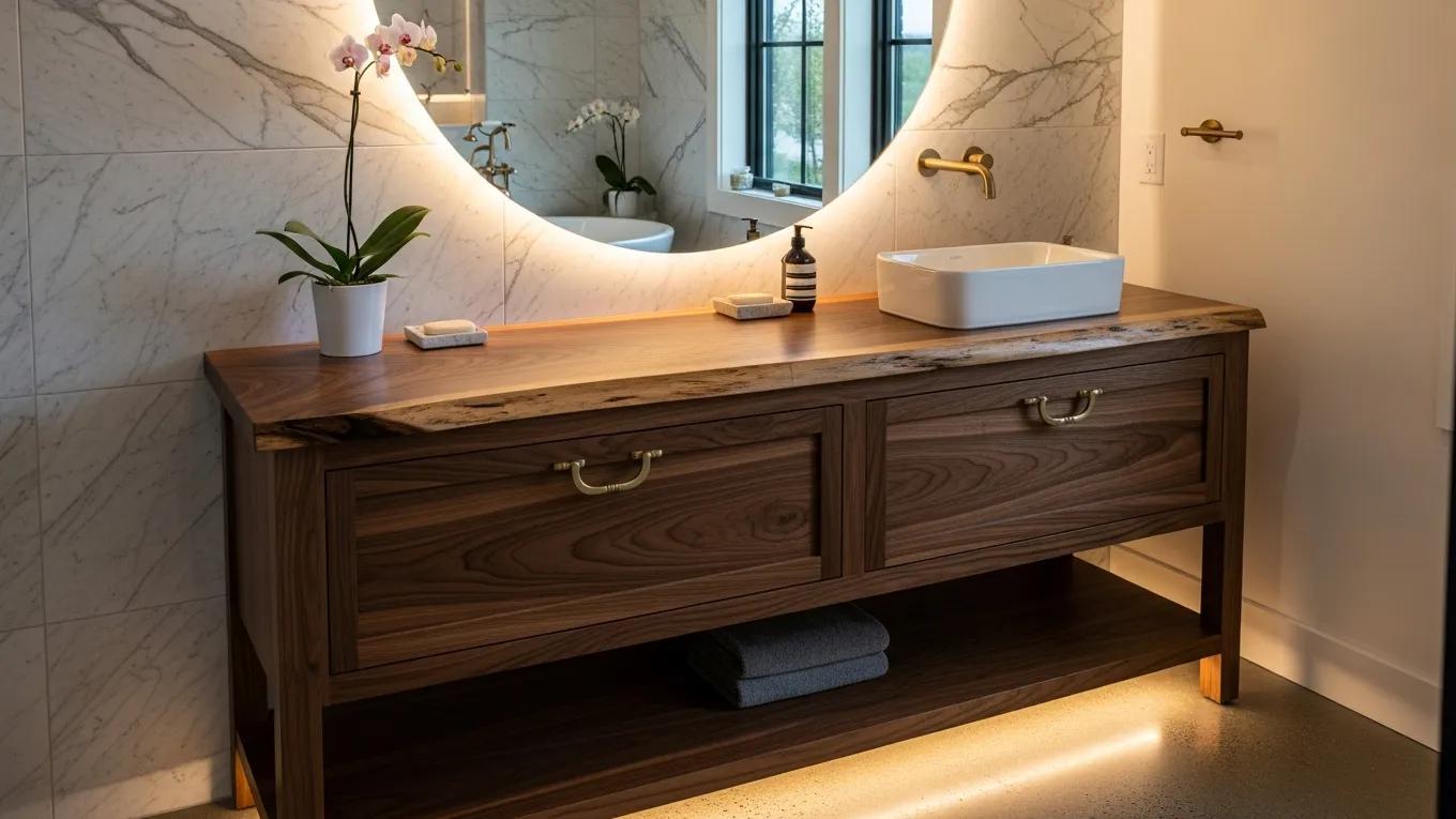 Custom bathroom vanity with unique design features in luxury setting
